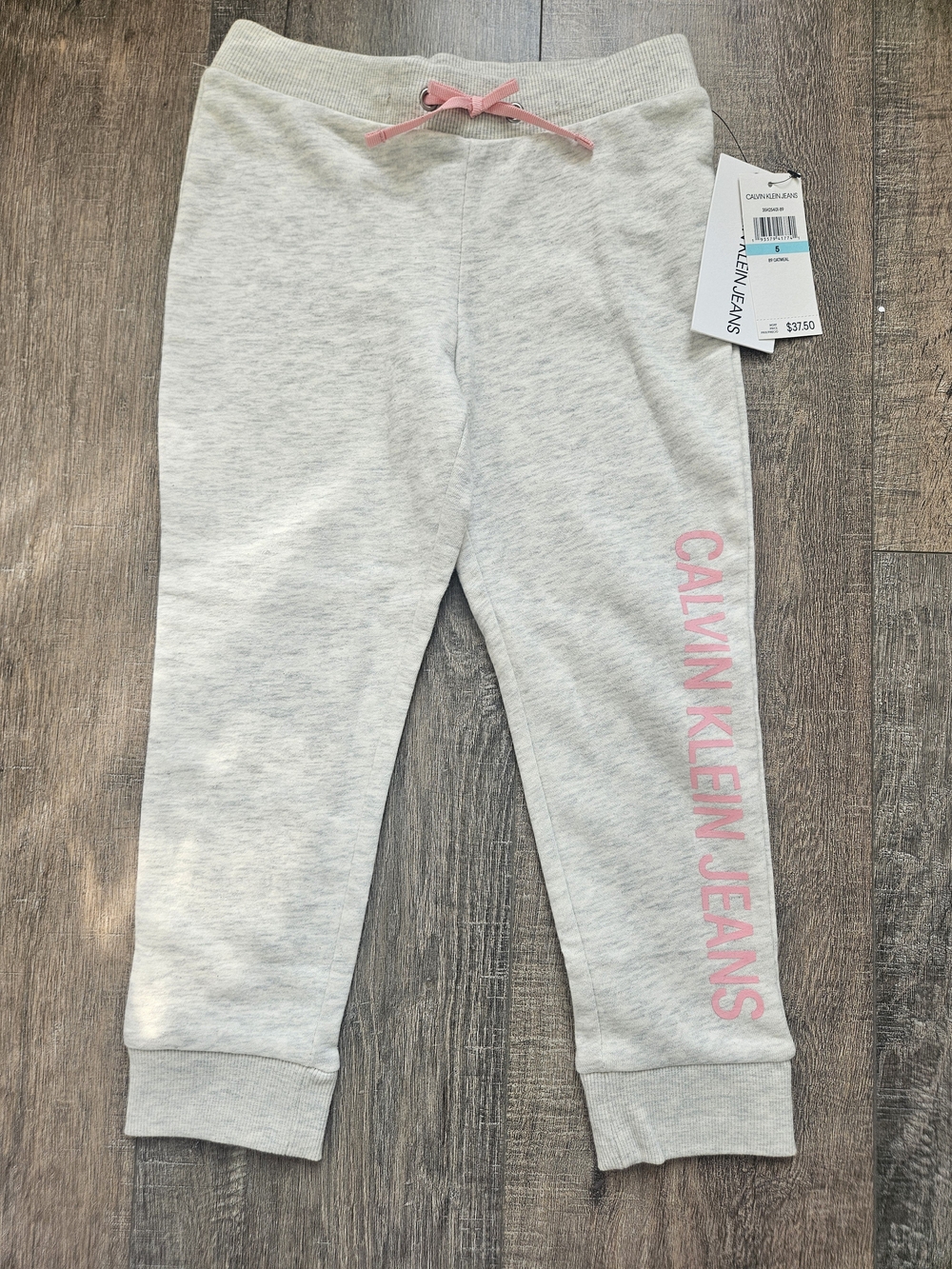 Calvin Klein Jeans Light Gray Kids Jogger Pants with Pink Logo